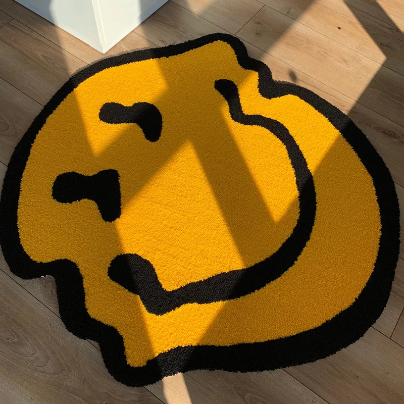 Trippy Yellow Smiley Face Handmade Rug