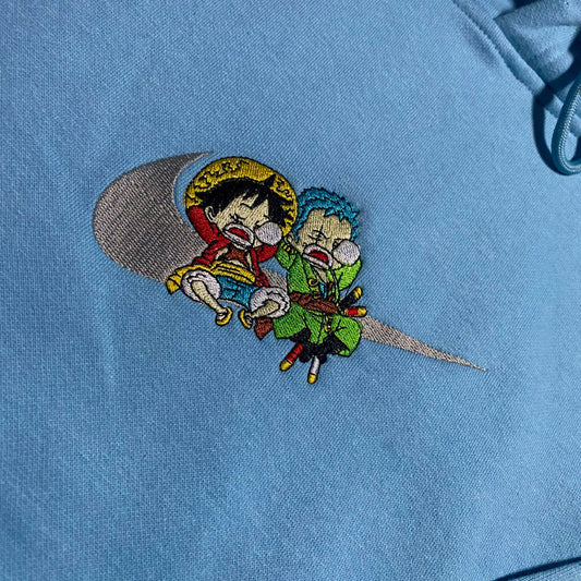 LIMITED ONE PIECE LUFFY AND ZORO ZOFFY X EMBROIDERED ANIME HOODIE